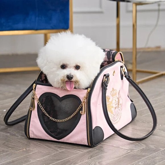 Juicy Couture Pet Carrier Crown Pink Faux Suede Small Dog or Cat Carrier 10 lbs.